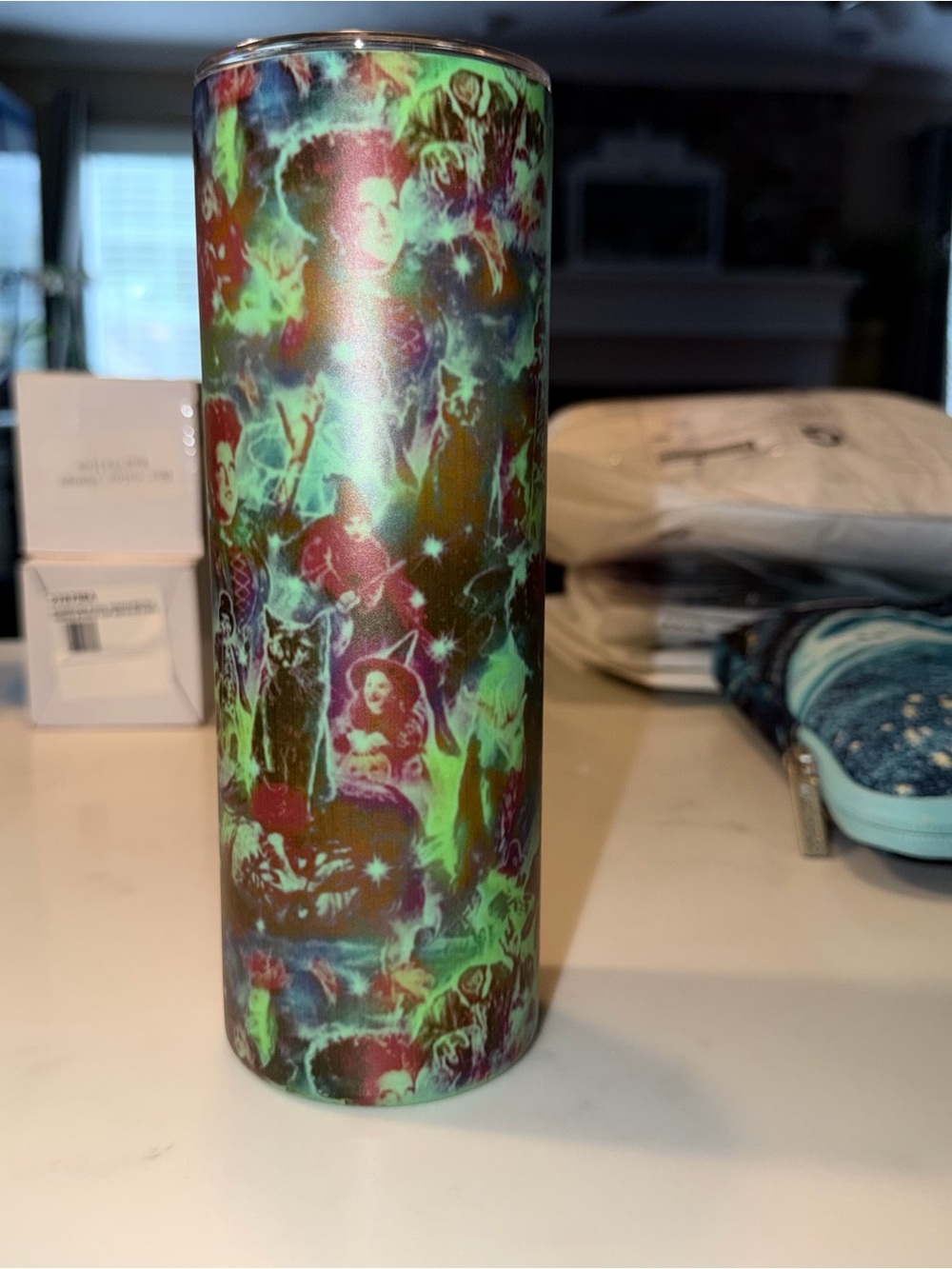 Hocus Pocus glow in the DARK  Stainless Tumbler - Neon Green & Teal Pattern